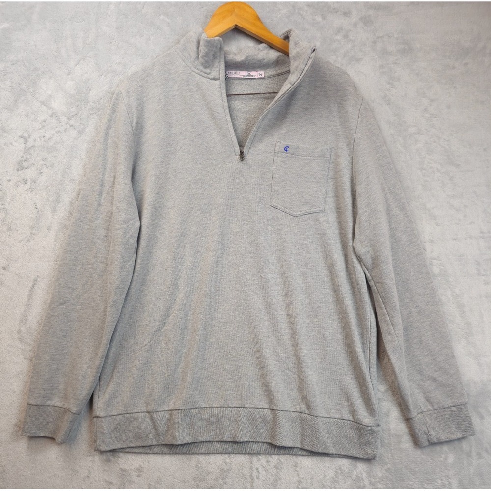 Criquet Men Gray 1/4 Zip XL Long Sleeve Golf Mock Neck Pullover Cotton Fleece